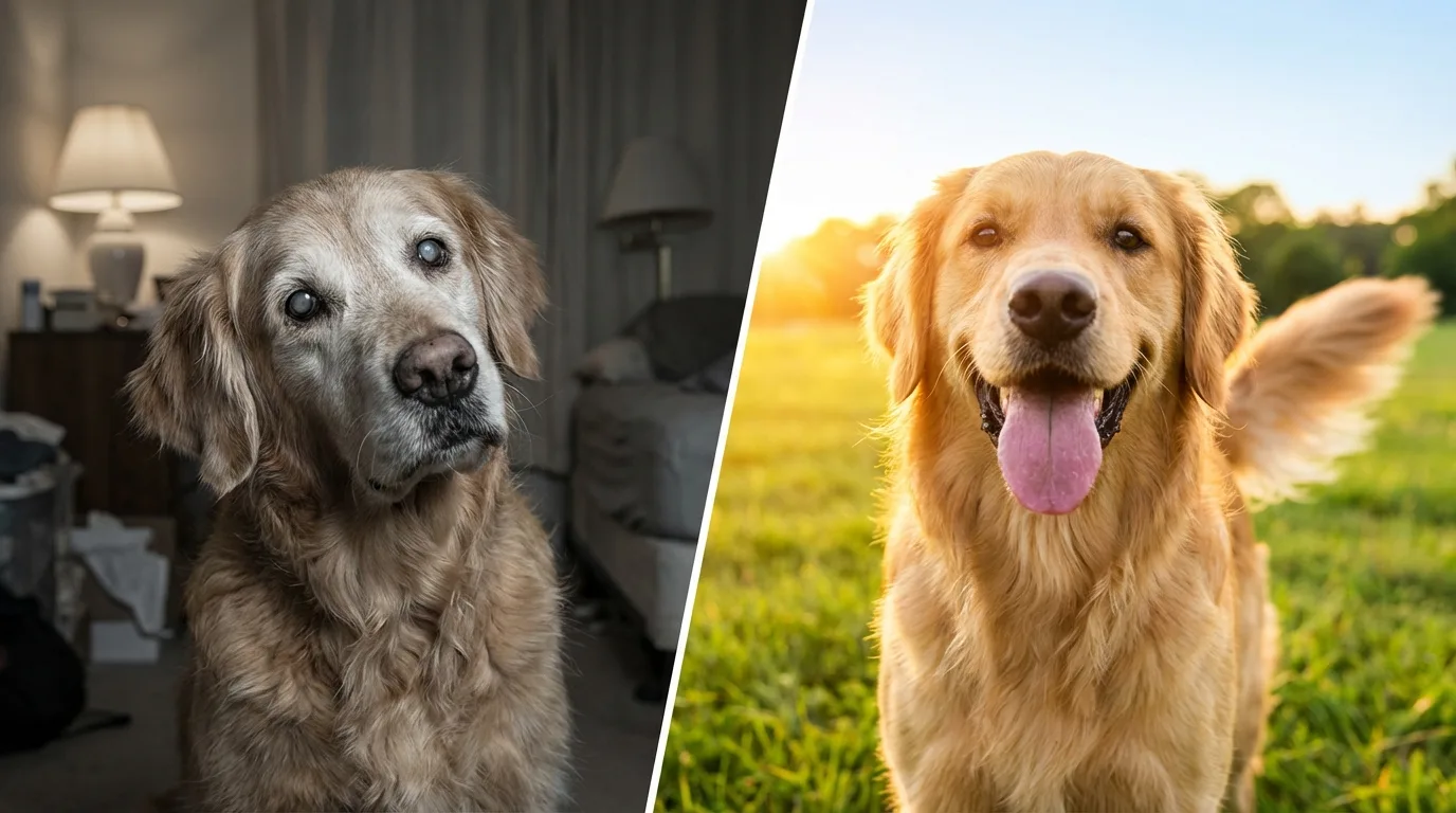 Senior dog showing remarkable cognitive improvement over time